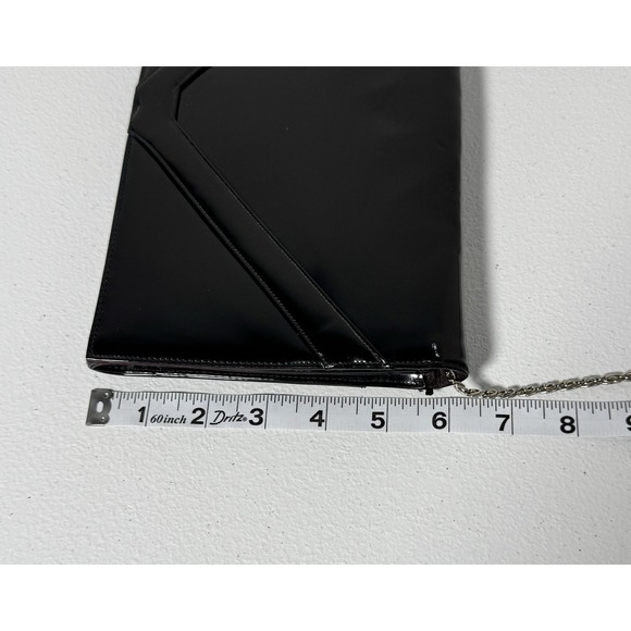 Vintage Black Patent Finish Vinyl Envelope Clutch Handbag Chain Strap - Picture 7 of 16